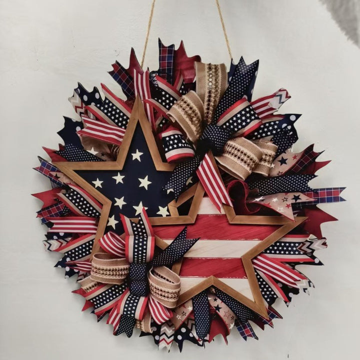 Unisex nan more patriotic door wreath made of ribbon and wooden stars Bowlift