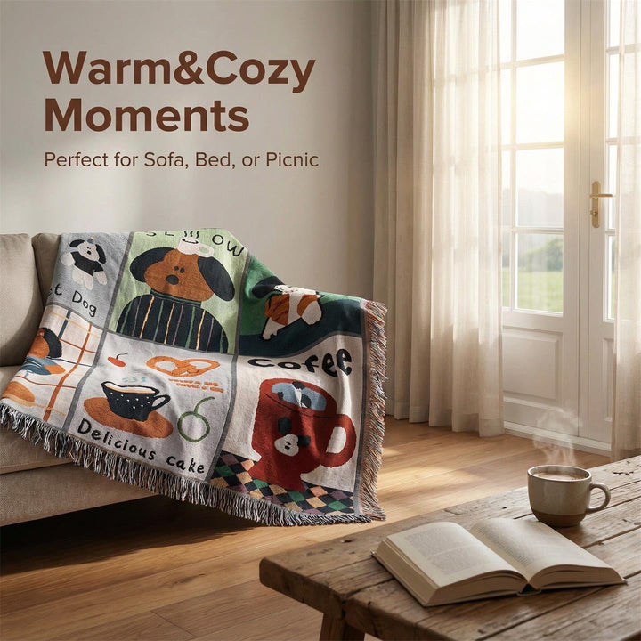 Cute Animal-Themed Cotton Throw Blanket