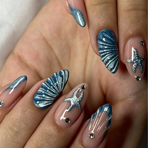 Artificial nail set with maritime shell and star motif Bowlift