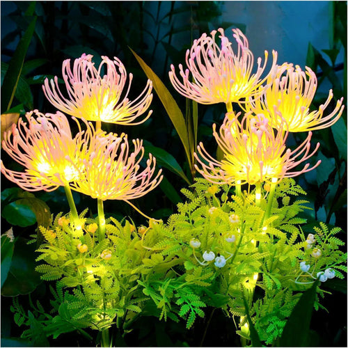 Solar LED Chrysanthemum Garden Stake Lights With Integrated Photovoltaic Panel Flexible Stem And Dusk-To-Dawn Sensor Bowlift