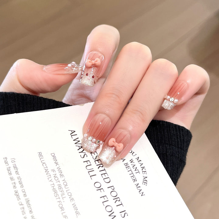 Elegantly Designed Crystal-Embellished Press-On Nail Set Bowlift