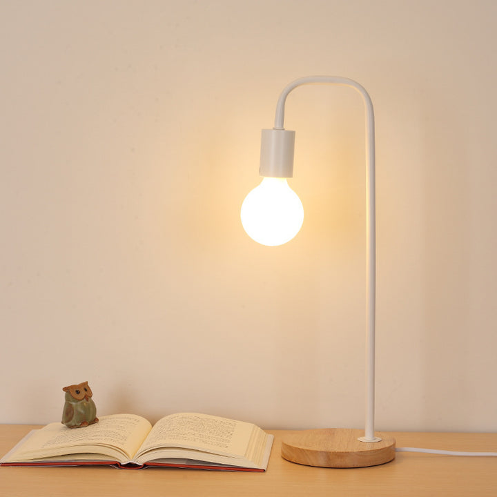 Minimalist Curved-Arm Table Lamp with Round Base and Standard Bulb Socket Bowlift
