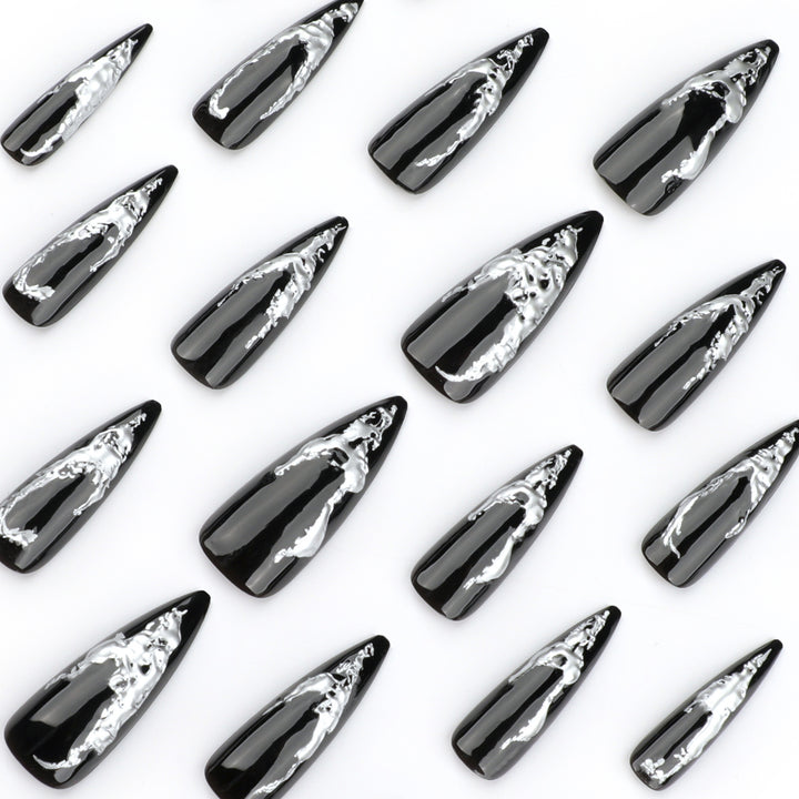 Artistic stiletto nails with modern metal effect Bowlift
