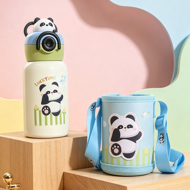 Women's insulated drinking bottle with cute dog design and practical carrying strap Bowlift