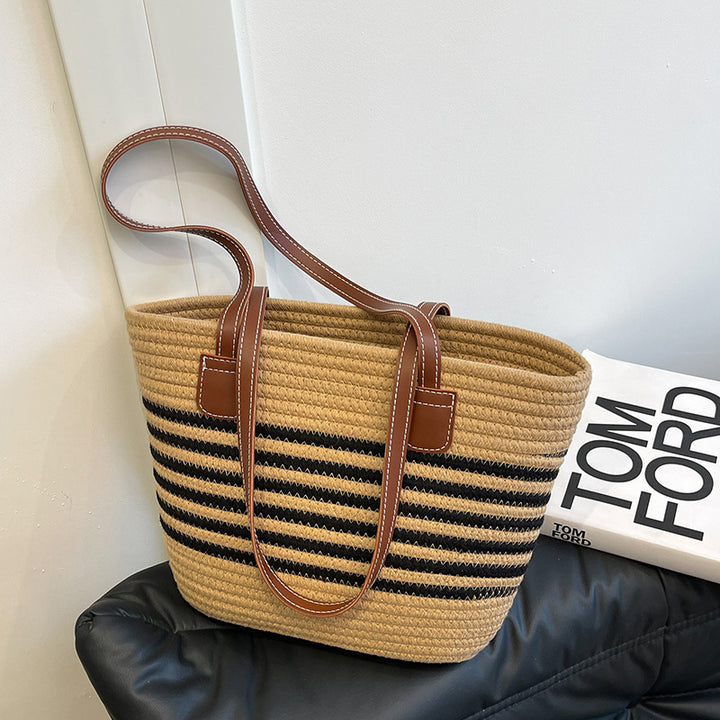 Striped Woven Beach Tote Bag Bowlift