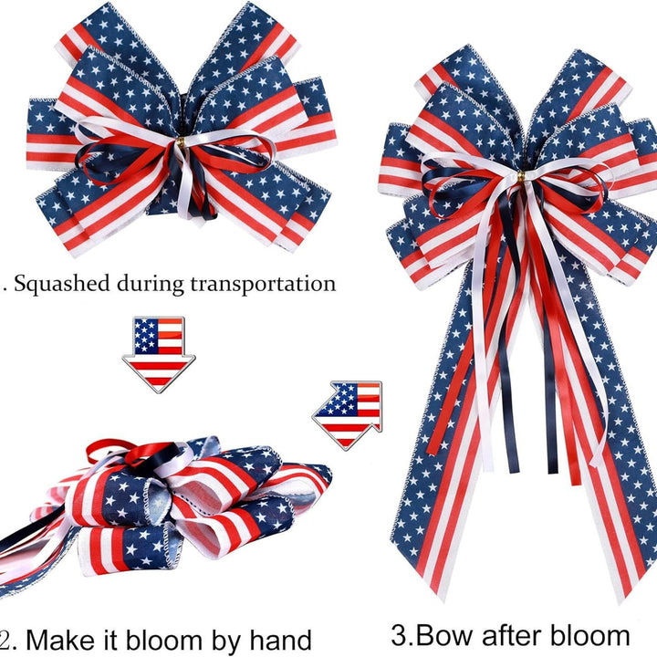 Unisex nan patriotic star striped decorative wreath bow with long tails Bowlift