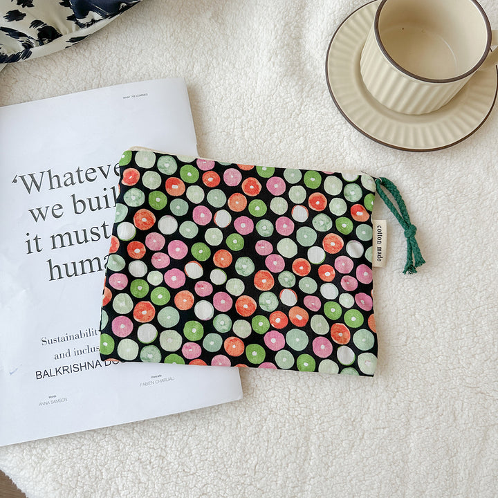 Checked Cotton Zip Pouch with Tassel Accent Bowlift
