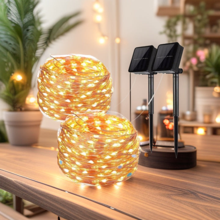 Outdoor Solar Copper Wire Fairy String Lights With Rechargeable Battery Box And Ground Stake Bowlift