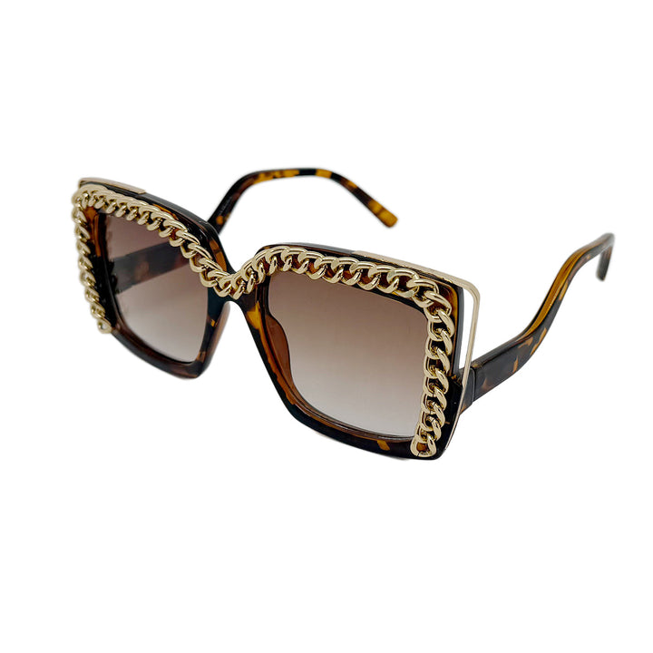 Women's fashionable oversized sunglasses with chain frame Bowlift