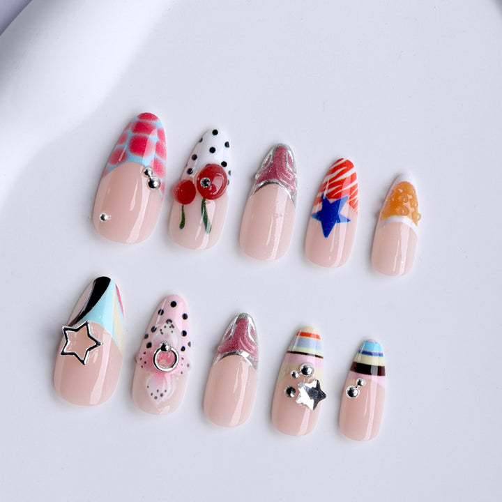Artificial nails with creative design and sparkling accents Bowlift