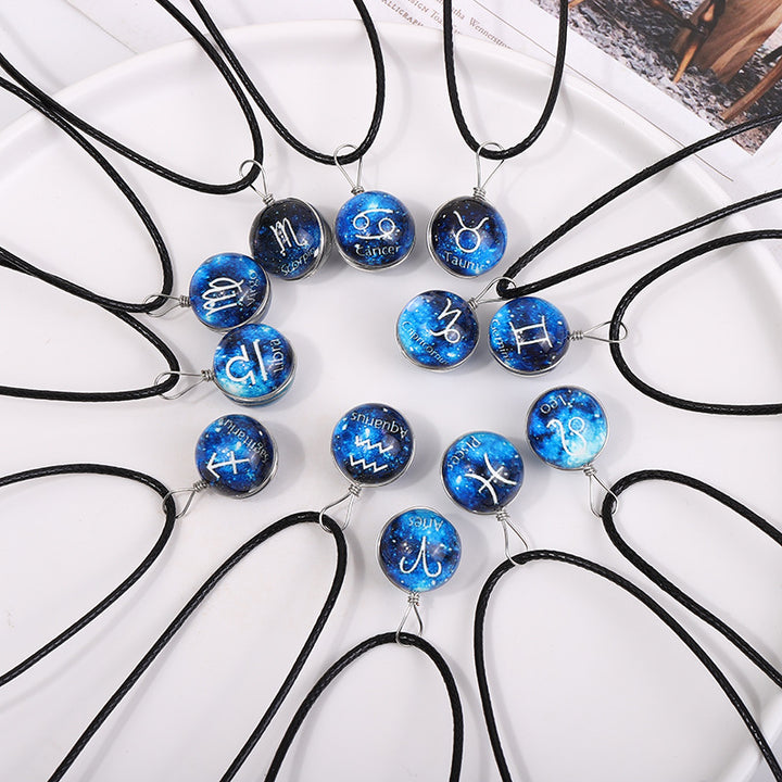 Zodiac Glass Dome Pendant Necklace on Braided Cord Bowlift