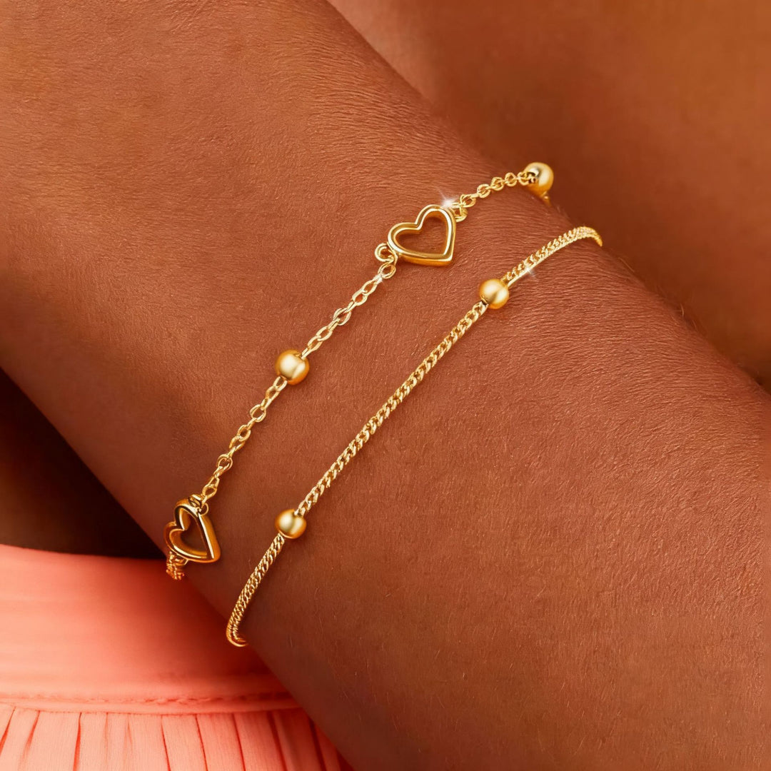 Heart Charm Layered Bracelet Bowlift