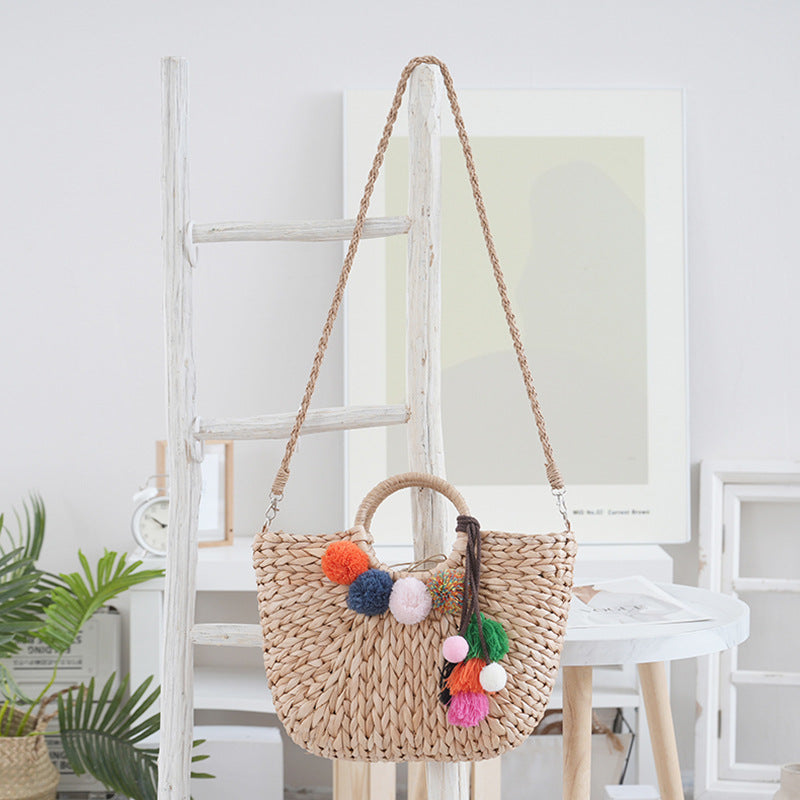 Basket bag with colorful pompons Bowlift