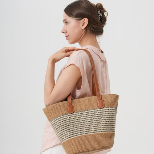 Straw shopping bag with structured accents Bowlift