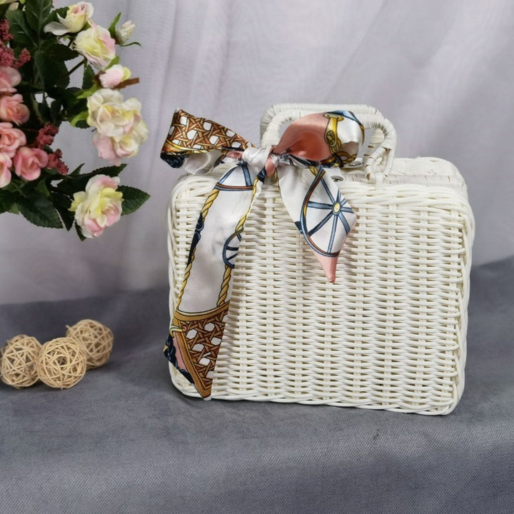 Women's braided handbag with decorative silk ribbon Bowlift