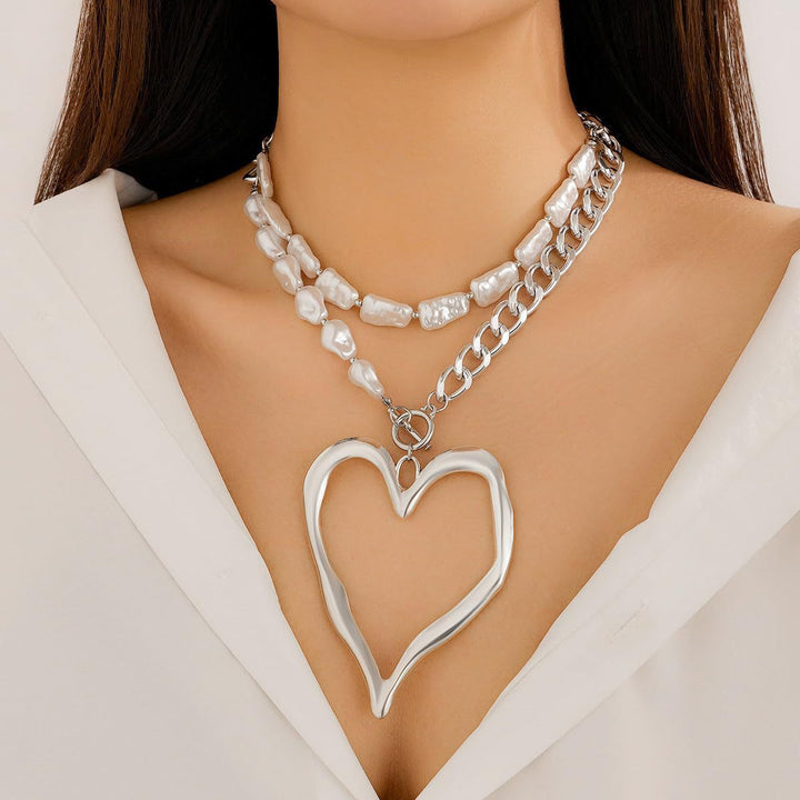 Statet Heart and Pearl Chain Necklace Bowlift