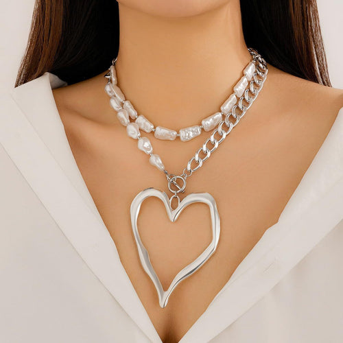 Statet Heart and Pearl Chain Necklace Bowlift