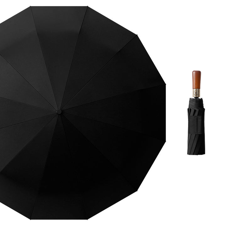 Women's Premium Windproof Folding Umbrella with Wooden Handle Bowlift