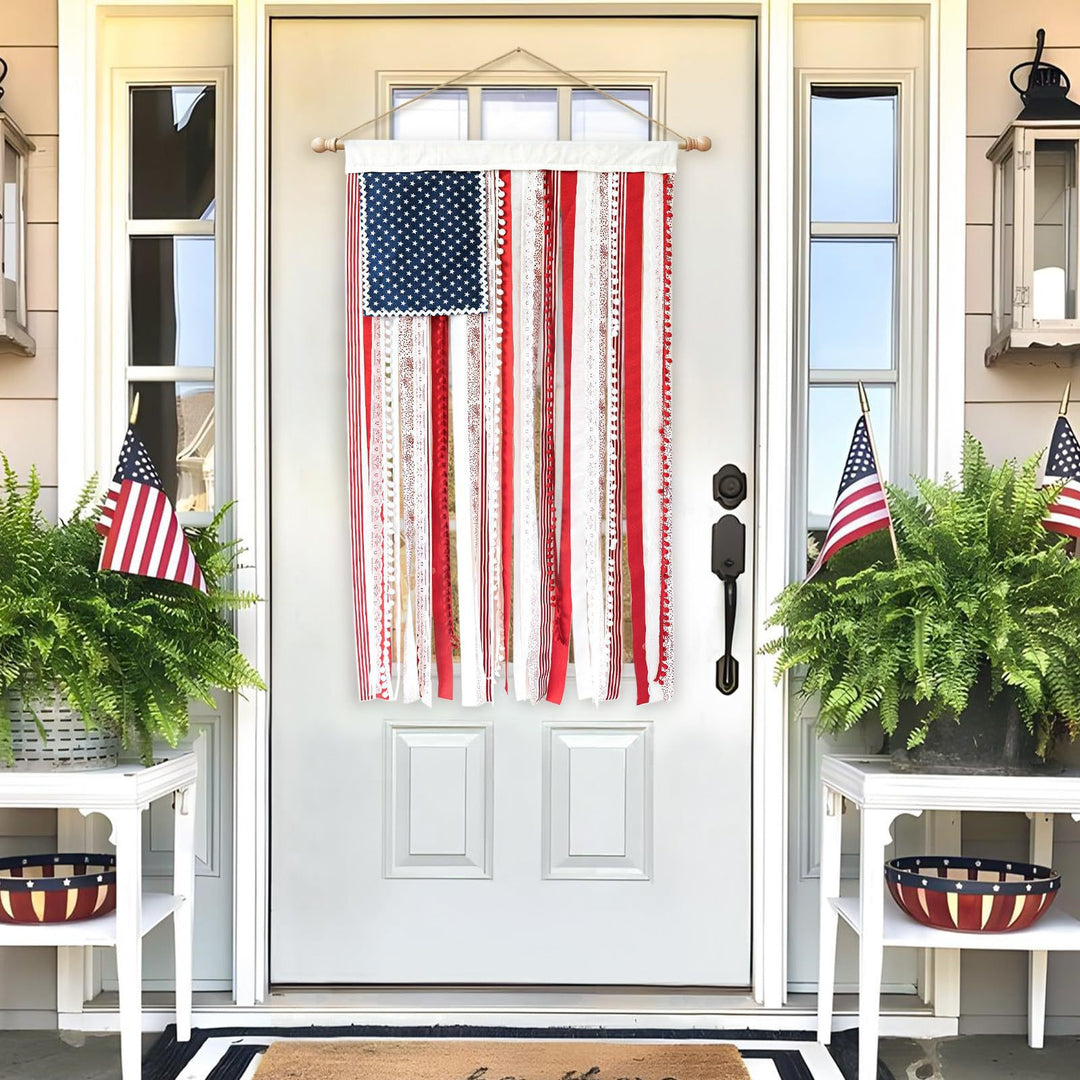Unisex nan patriotic tasseled fabric wall hanging with star ornaments Bowlift