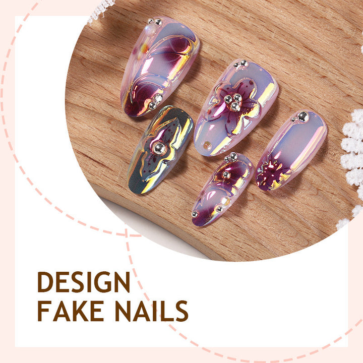 Acrylic nail set with elegant flower decorations Bowlift