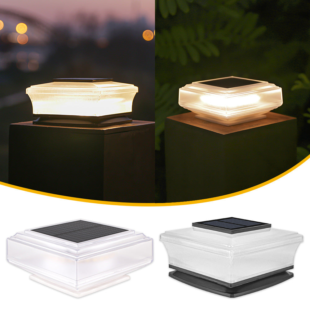 Low-Profile Solar-Powered Square Deck And Fence Post Cap Light With Frosted Diffuser And Integrated Solar Panel Bowlift