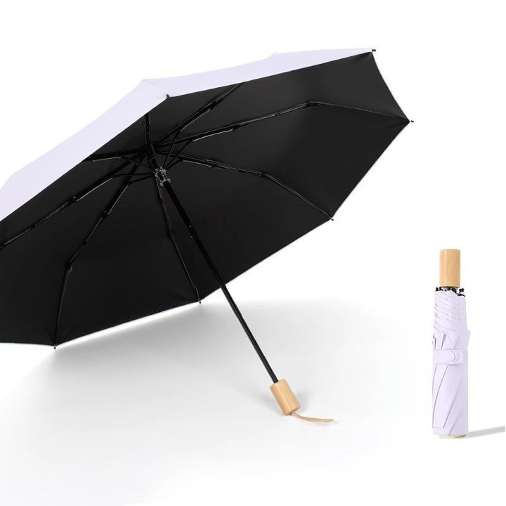 Women's Foldable Sunshade with UV Protection and Elegant Wooden Handle Bowlift