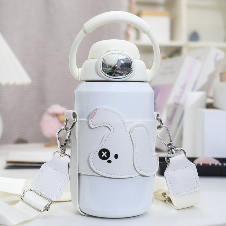 Women's insulated drinking bottle with practical carrying strap and cute Bowlift design
