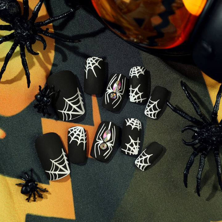 Artful Nail Extensions with Spider and Spider Web Design Bowlift