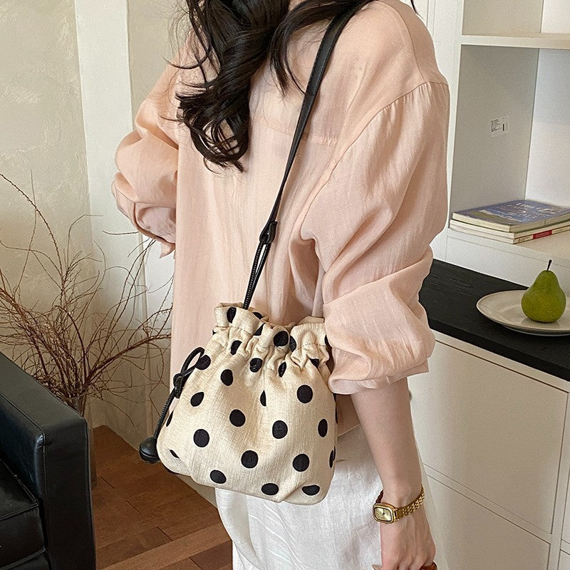 Polka Dot Drawstring Shoulder Bag Bowlift