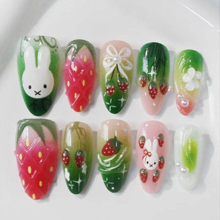 Artistic Floral Press-On Nail Set Bowlift