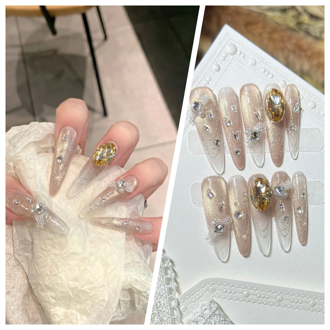 Artistic Stiletto Press-On Nail Set with Charming Patterns Bowlift