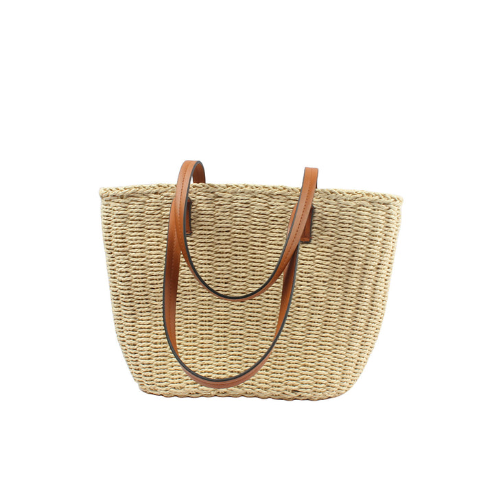 Natural straw bag with elegant leather handles Bowlift