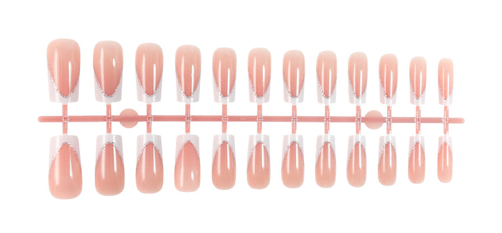 Artificial nail set with elegant French tip and glitter accents Bowlift