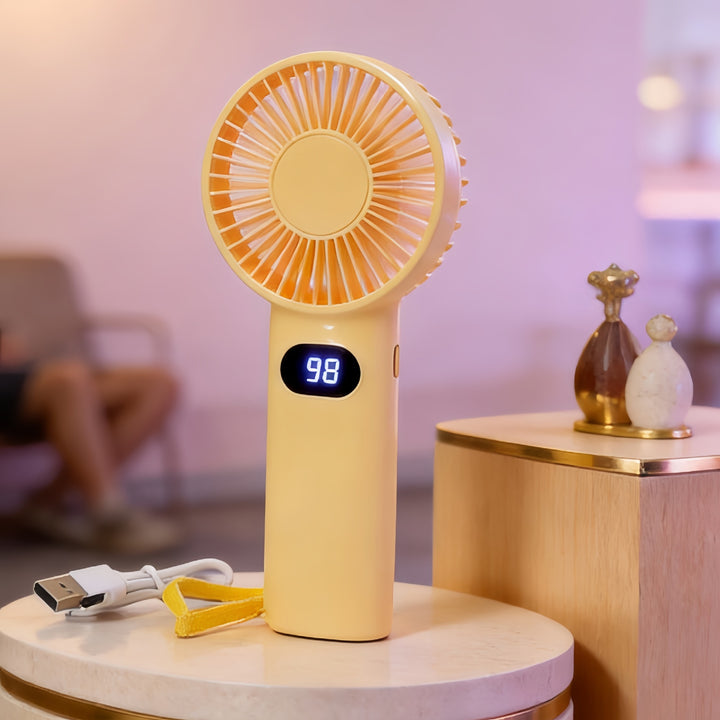 Ladies Portable Hand Fan with Digital Display and Rechargeable Battery Bowlift