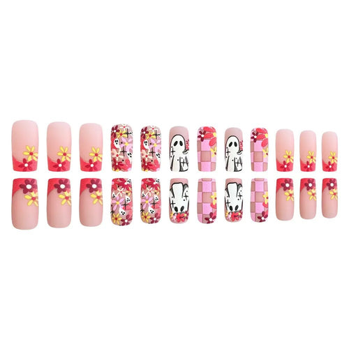 Artificial nail set with playful 3D designs and blooming patterns Bowlift