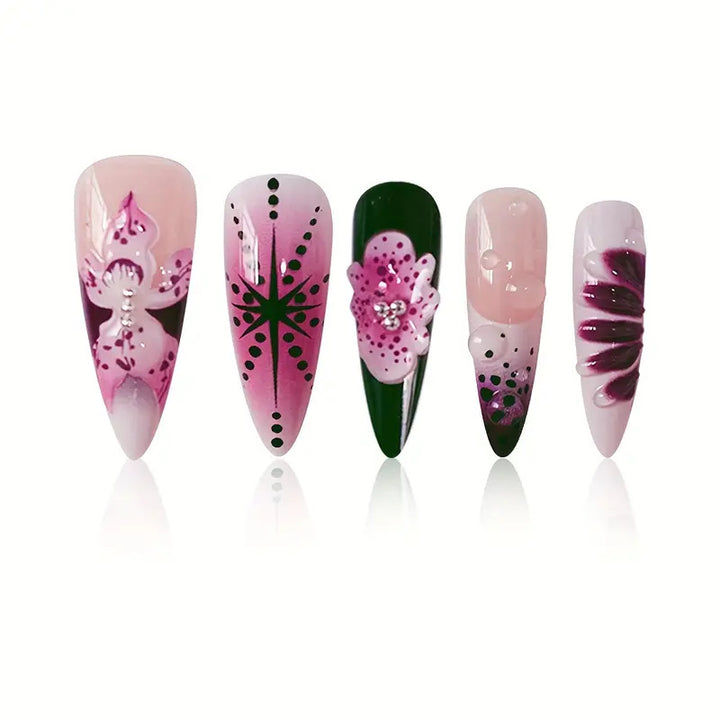 Premium Decorative Stiletto Press-On Nail Art Bowlift