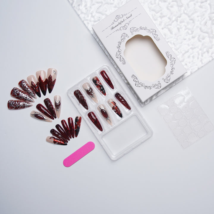 Acrylic nail set with artistic designs Bowlift
