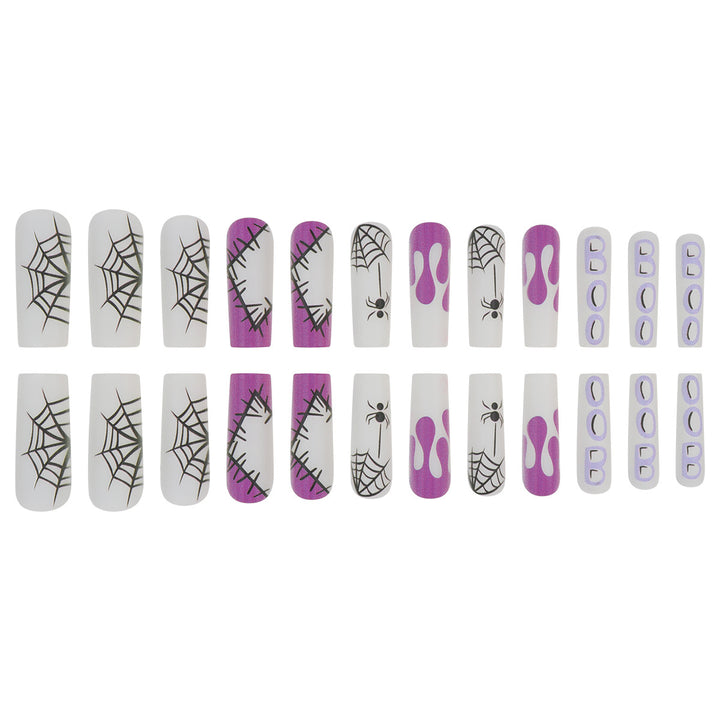 Halloween-Themed Long Press-On Nails with Spider and Drip Design Bowlift