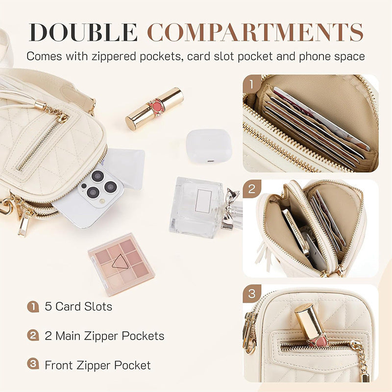 Stylish shoulder bag with quilted design and Bowlift pendant