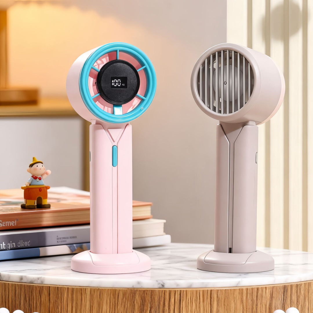Ladies Portable Hand Fan with LCD Digital Display and USB Charging Function Bowlift
