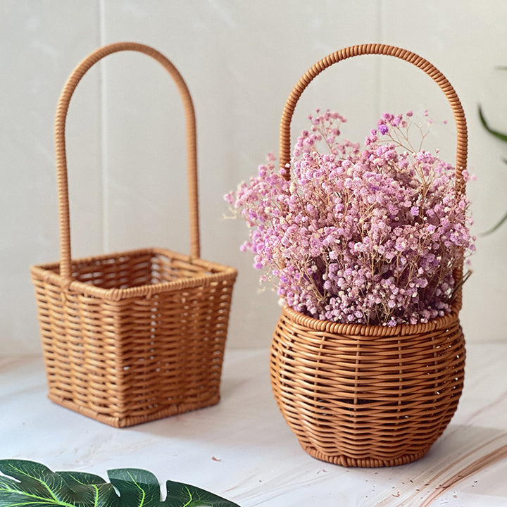 Handcrafted Wicker Storage Basket with Handle Bowlift
