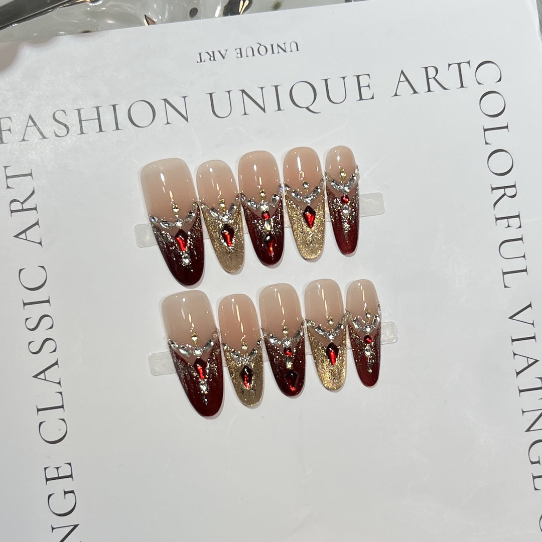 Decorative Stiletto Press-On Nail Set with Gemstone Accents Bowlift