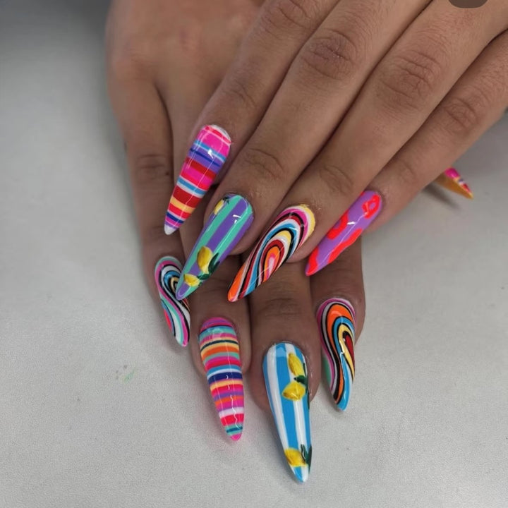 Creative Art Nails with Colorful Design Bowlift