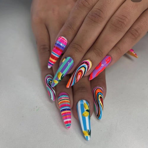 Creative Art Nails with Colorful Design Bowlift