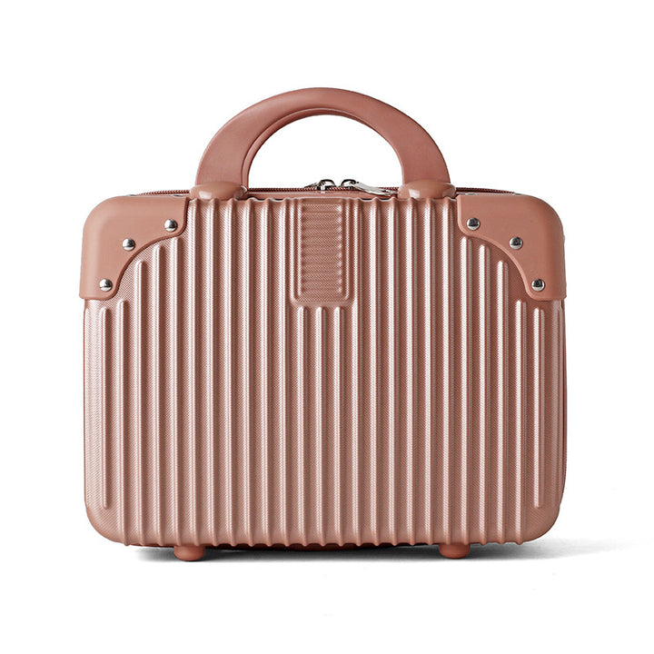 hard-shell travel cosmetic case with double-zip closure top handle and protective feet Bowlift