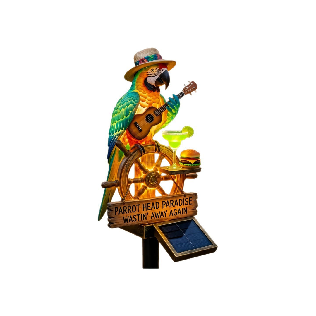 Decorative figure of a funny parrot with drink and guitar Bowlift
