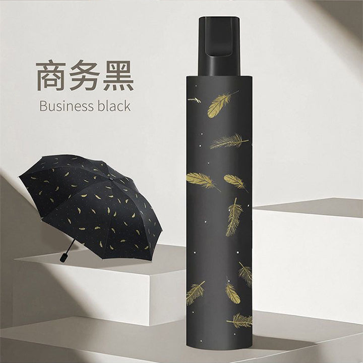 Women's Foldable Elegant Umbrella with Artistic Feather Design Bowlift