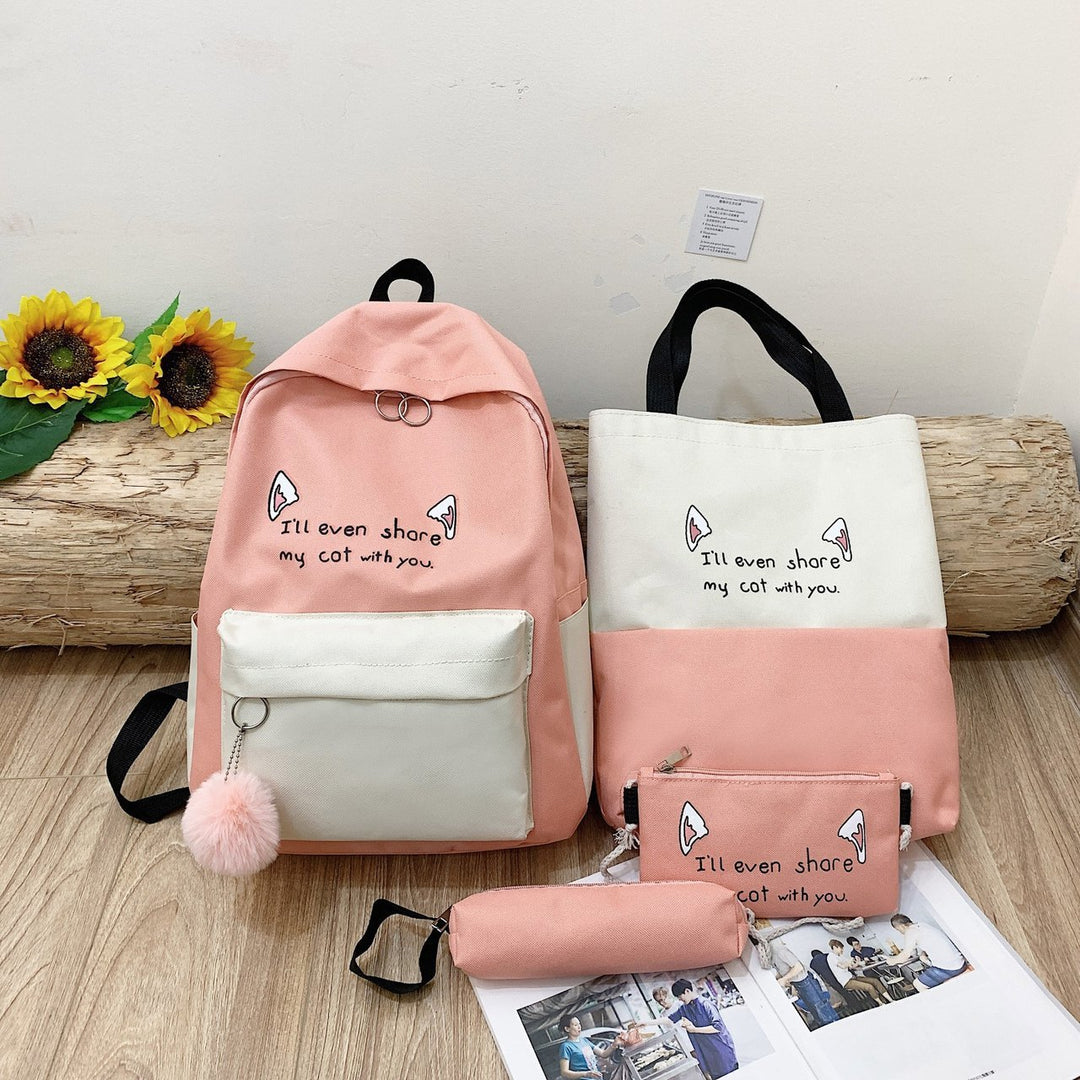 Fun-Themed Cat Print Backpack Set Bowlift