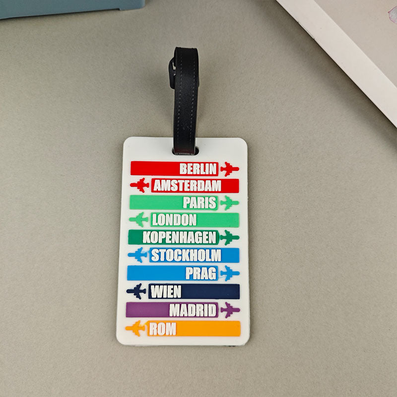 Unisex luggage tag with international travel destinations Bowlift