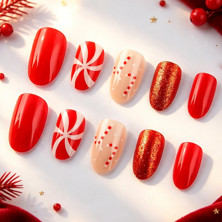 Festive Candy-Themed Press-On Nails Bowlift